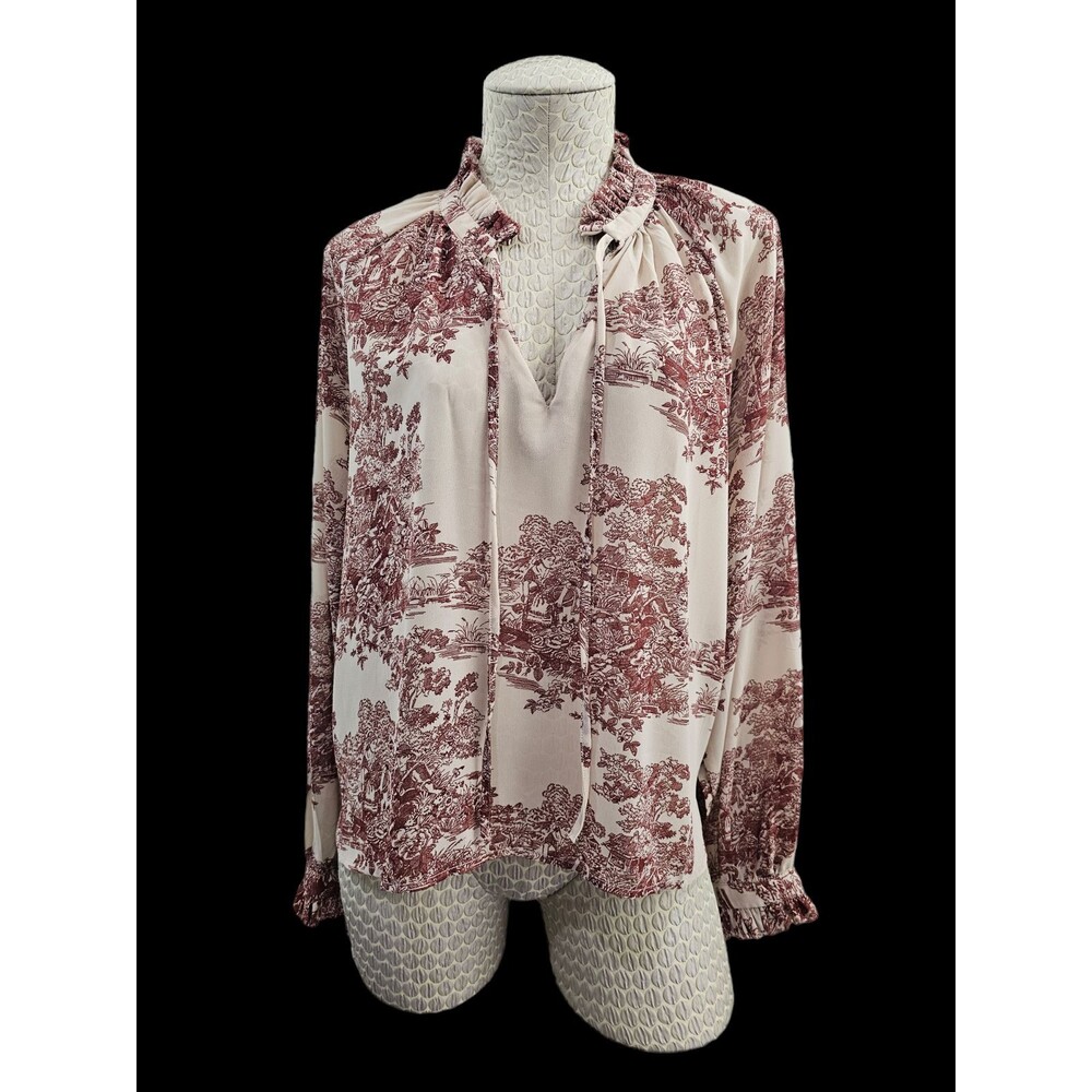 Elan Small Sheer Long Sleeve Festival Pastoral Boho Peasant Blouse Shirt Top EUC